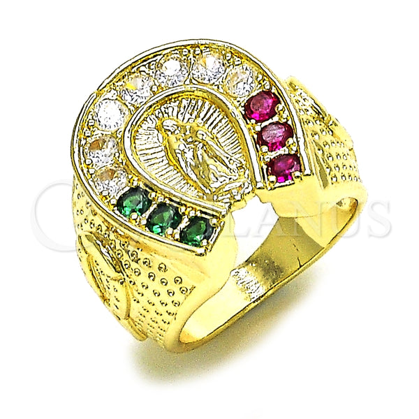 Anillo de Hombre 01.210.0158.10 Oro Laminado, Diseño de Guadalupe, con Multicolor Zirconia Cubica, Pulido, Tono Dorado (Size 10)