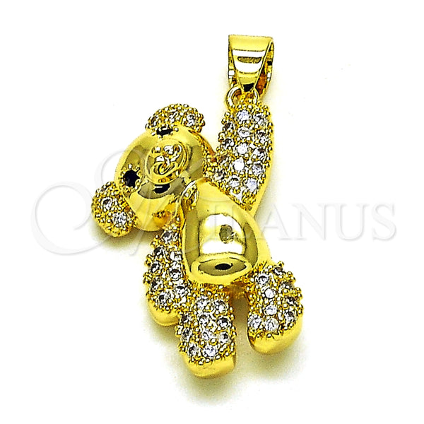 Dije Elegante 05.341.0084 Oro Laminado, Diseño de Osito, con Blanca and Negro Micro Pave, Pulido, Tono Dorado