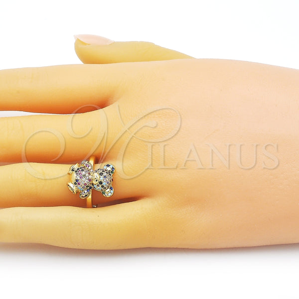 Anillo Multi Piedra 01.341.0112.4 Oro Laminado, Diseño de Osito, con Multicolor Micro Pave, Pulido, Tono Dorado (One size fits all)