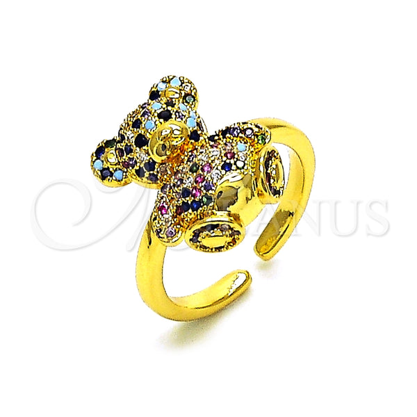 Anillo Multi Piedra 01.341.0112.4 Oro Laminado, Diseño de Osito, con Multicolor Micro Pave, Pulido, Tono Dorado (One size fits all)