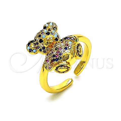 Anillo Multi Piedra 01.341.0112.4 Oro Laminado, Diseño de Osito, con Multicolor Micro Pave, Pulido, Tono Dorado (One size fits all)