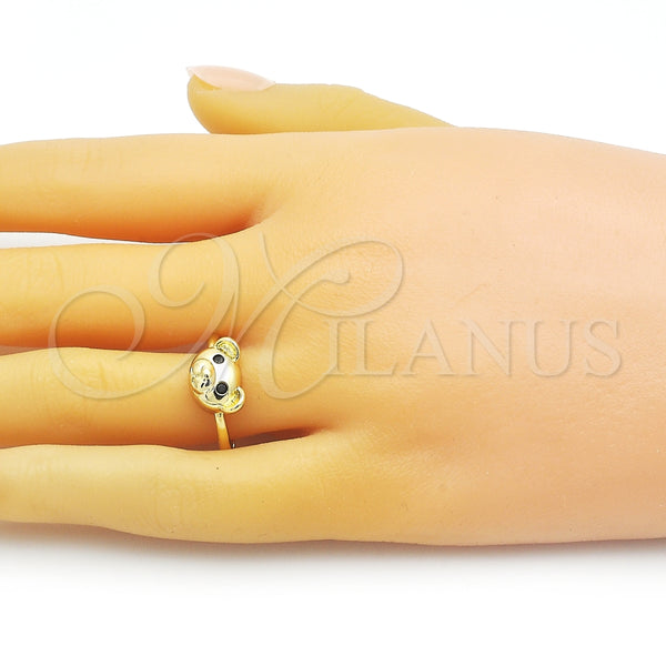 Anillo Multi Piedra 01.341.0113 Oro Laminado, Diseño de Osito, con Negro Zirconia Cubica, Pulido, Tono Dorado (One size fits all)