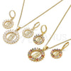 Juego de Arete y Dije de Adulto 10.316.0073 Oro Laminado, Diseño de Guadalupe y Baguette, con Blanca Zirconia Cubica, Pulido, Tono Dorado