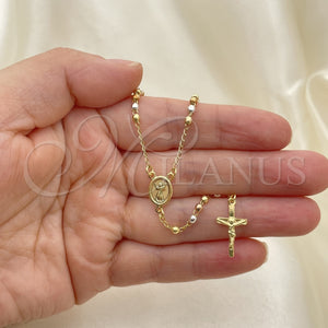 Rosario Fino 09.02.0053.18 Oro Laminado, Diseño de Cruz y Divino Niño , Pulido, Tres Tonos