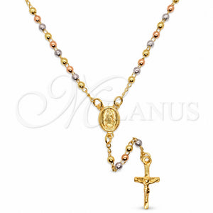 Rosario Fino 09.02.0055.18 Oro Laminado, Diseño de Cruz y Guadalupe, Pulido, Tres Tonos