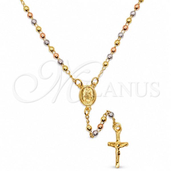 Rosario Fino 09.02.0055.18 Oro Laminado, Diseño de Cruz y Guadalupe, Pulido, Tres Tonos