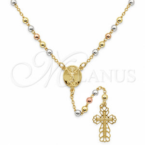 Rosario Fino 09.02.0056.18 Oro Laminado, Diseño de Cruz y Divino Niño , Pulido, Tres Tonos