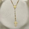 Rosario Fino 09.02.0057.18 Oro Laminado, Diseño de Guadalupe y Cruz, Pulido, Tres Tonos