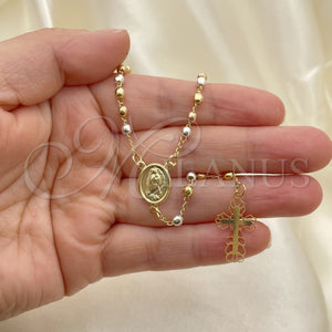 Rosario Fino 09.02.0057.18 Oro Laminado, Diseño de Guadalupe y Cruz, Pulido, Tres Tonos