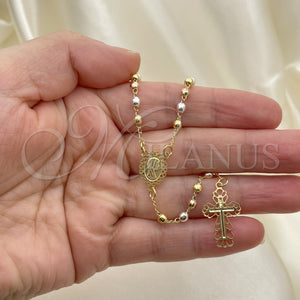 Rosario Fino 09.02.0058.18 Oro Laminado, Diseño de Cruz y Virgen Maria, Pulido, Tres Tonos