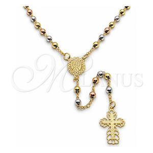 Rosario Fino 09.02.0058.18 Oro Laminado, Diseño de Cruz y Virgen Maria, Pulido, Tres Tonos