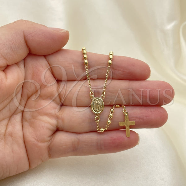 Rosario Fino 09.02.0061.18 Oro Laminado, Diseño de Cruz y Guadalupe, Pulido, Tono Dorado