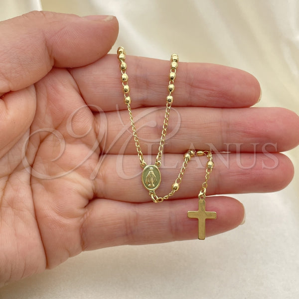 Rosario Fino 09.02.0061.18 Oro Laminado, Diseño de Cruz y Virgen Maria, Pulido, Tono Dorado