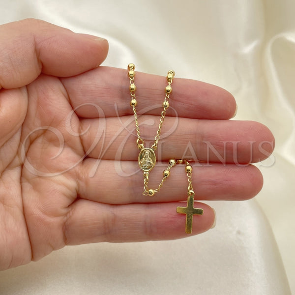 Rosario Fino 09.02.0062.18 Oro Laminado, Diseño de Cruz y Jesus, Pulido, Tono Dorado