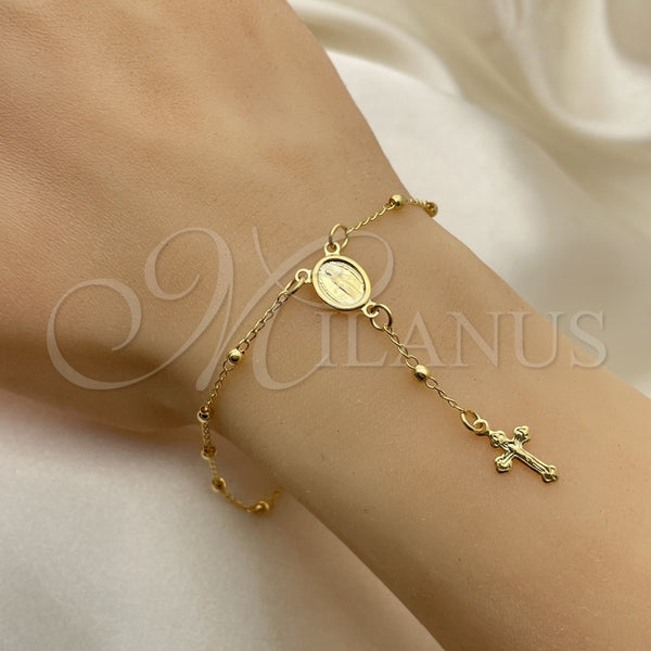 Rosario de Pulsera 09.02.0066.08 Oro Laminado, Diseño de Cruz y Altagracia, Pulido, Tono Dorado