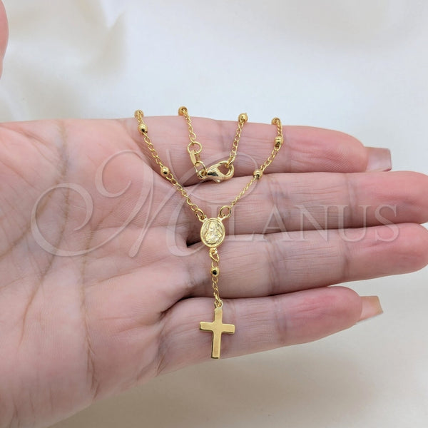 Rosario de Pulsera 09.02.0067 Oro Laminado, Diseño de Cruz y Virgen Maria, Pulido, Tono Dorado