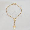 Rosario de Pulsera 09.02.0067 Oro Laminado, Diseño de Cruz y Virgen Maria, Pulido, Tono Dorado