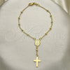 Rosario de Pulsera 09.02.0068 Oro Laminado, Diseño de Cruz y Divino Niño , Pulido, Tono Dorado