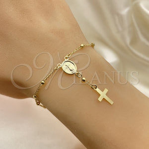 Rosario de Pulsera 09.02.0068 Oro Laminado, Diseño de Cruz y Divino Niño , Pulido, Tono Dorado