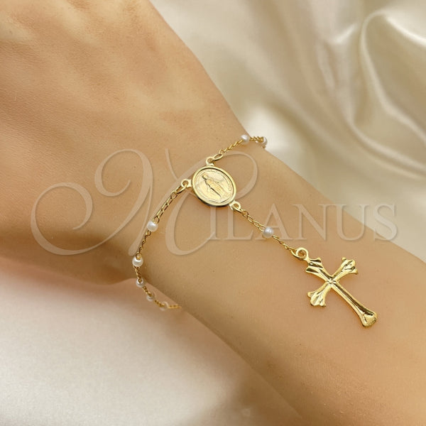 Rosario de Pulsera 09.12.0002.08 Oro Laminado, Diseño de Cruz y Altagracia, Pulido, Tono Dorado