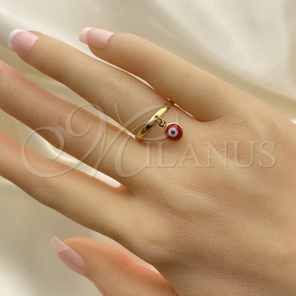 Anillo Elegante 01.02.0004 Oro Laminado, Diseño de Ojo Griego, con Granate Cristal, Pulido, Tono Dorado (One size fits all)