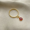 Anillo Elegante 01.02.0004 Oro Laminado, Diseño de Ojo Griego, con Granate Cristal, Pulido, Tono Dorado (One size fits all)