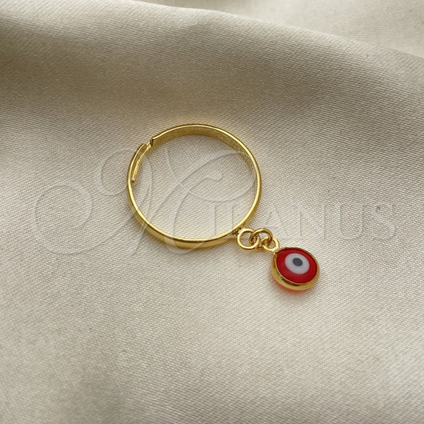 Anillo Elegante 01.02.0004 Oro Laminado, Diseño de Ojo Griego, con Granate Cristal, Pulido, Tono Dorado (One size fits all)