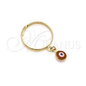 Anillo Elegante 01.02.0004 Oro Laminado, Diseño de Ojo Griego, con Granate Cristal, Pulido, Tono Dorado (One size fits all)