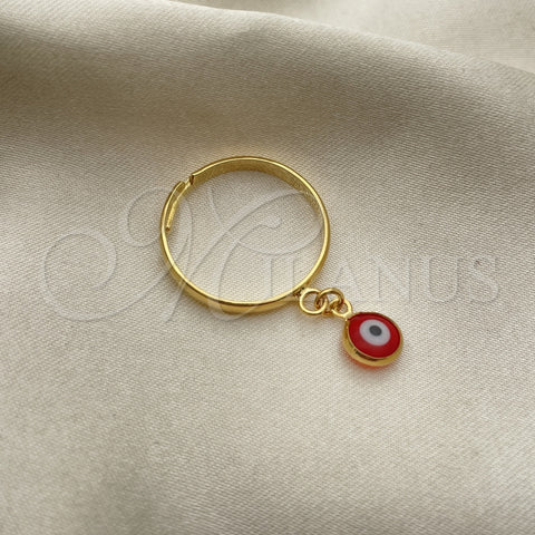 Anillo Elegante 01.02.0004 Oro Laminado, Diseño de Ojo Griego, con Granate Cristal, Pulido, Tono Dorado (One size fits all)