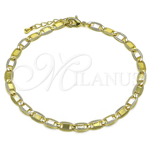 Tobillera Básica 04.63.1417.10 Oro Laminado, Diseño de Mariner, Diamantado, Tono Dorado (Calibre 100, Grosor 06 MM, 10 Pulgadas de Largo)