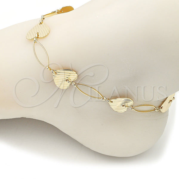 Tobillera Elegante 5.032.006.1.10 Oro Laminado, Diseño de Corazón, Diamantado, Tono Dorado (15 MM Thickness, 10 Inches Length)