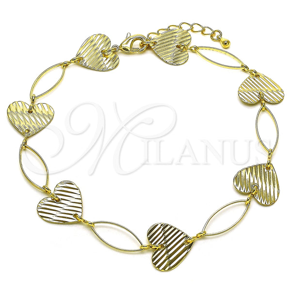 Tobillera Elegante 5.032.006.1.10 Oro Laminado, Diseño de Corazón, Diamantado, Tono Dorado (15 MM Thickness, 10 Inches Length)
