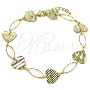Tobillera Elegante 5.032.006.1.10 Oro Laminado, Diseño de Corazón, Diamantado, Tono Dorado (15 MM Thickness, 10 Inches Length)