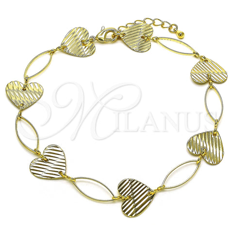 Tobillera Elegante 5.032.006.1.10 Oro Laminado, Diseño de Corazón, Diamantado, Tono Dorado (15 MM Thickness, 10 Inches Length)