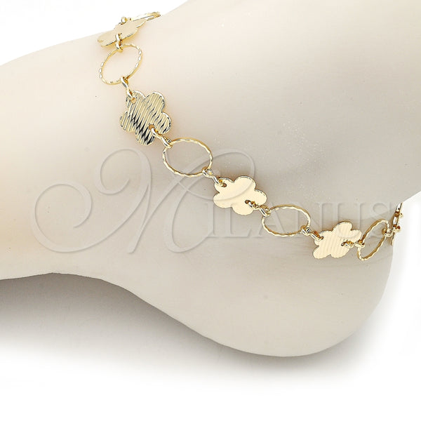 Tobillera Elegante 5.032.005.1.10 Oro Laminado, Diseño de Flor, Diamantado, Tono Dorado (13 MM Thickness, 10 Inches Length)
