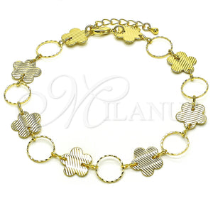Tobillera Elegante 5.032.005.1.10 Oro Laminado, Diseño de Flor, Diamantado, Tono Dorado (13 MM Thickness, 10 Inches Length)