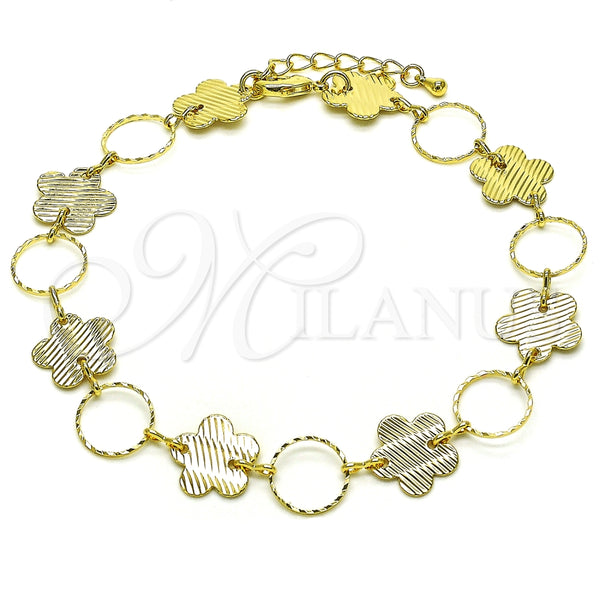 Tobillera Elegante 5.032.005.1.10 Oro Laminado, Diseño de Flor, Diamantado, Tono Dorado (13 MM Thickness, 10 Inches Length)