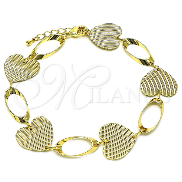 Tobillera Elegante 5.032.003.1.10 Oro Laminado, Diseño de Corazón, Diamantado, Tono Dorado (19 MM Thickness, 10 Inches Length)