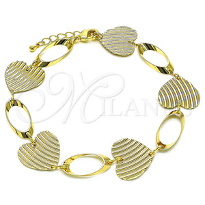 Tobillera Elegante 5.032.003.1.10 Oro Laminado, Diseño de Corazón, Diamantado, Tono Dorado (19 MM Thickness, 10 Inches Length)