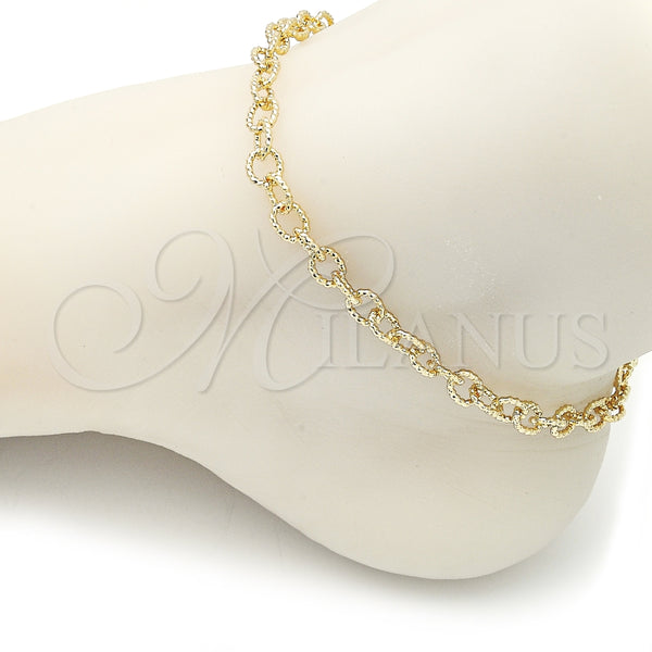 Tobillera Elegante 04.63.1422.10 Oro Laminado, Diseño de Rolo, Diamantado, Tono Dorado (06 MM Thickness, 10 Inches Length)