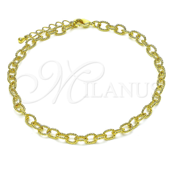 Tobillera Elegante 04.63.1422.10 Oro Laminado, Diseño de Rolo, Diamantado, Tono Dorado (06 MM Thickness, 10 Inches Length)