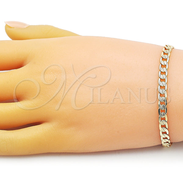 Pulsera Básica 04.63.1423.08 Oro Laminado, Diseño de Cubana Pave, Diamantado, Tono Dorado (Calibre 100, Grosor 05.1 MM, 8 Pulgadas de Largo)