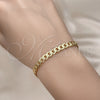 Pulsera Básica 04.63.1423.08 Oro Laminado, Diseño de Cubana Pave, Diamantado, Tono Dorado (Calibre 100, Grosor 05.1 MM, 8 Pulgadas de Largo)