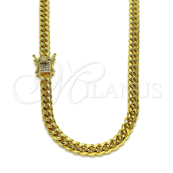 Gargantilla Basica 04.156.0465.16 Oro Laminado, Diseño de Miami Cubana, con Blanca Micro Pave, Pulido, Tono Dorado (160 Gauge, 06 MM Thickness, 16 Inches Length)