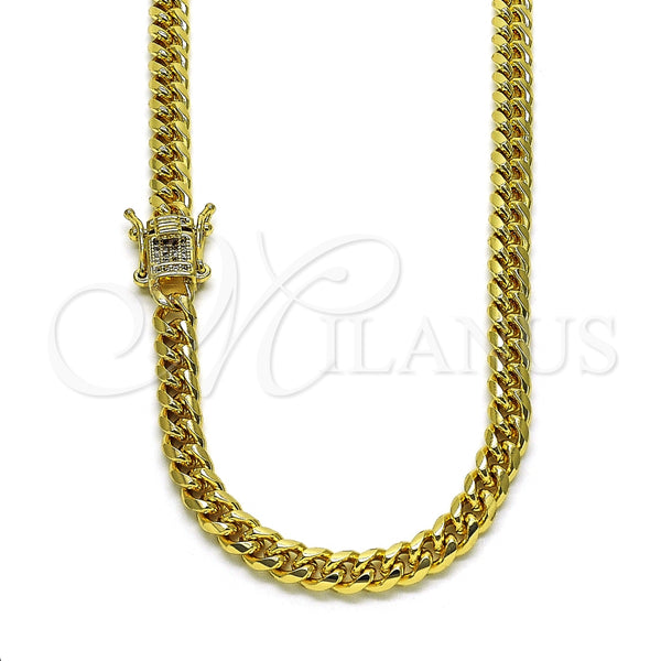 Gargantilla Basica 04.156.0465.18 Oro Laminado, Diseño de Miami Cubana, con Blanca Micro Pave, Pulido, Tono Dorado (160 Gauge, 06 MM Thickness, 18 Inches Length)