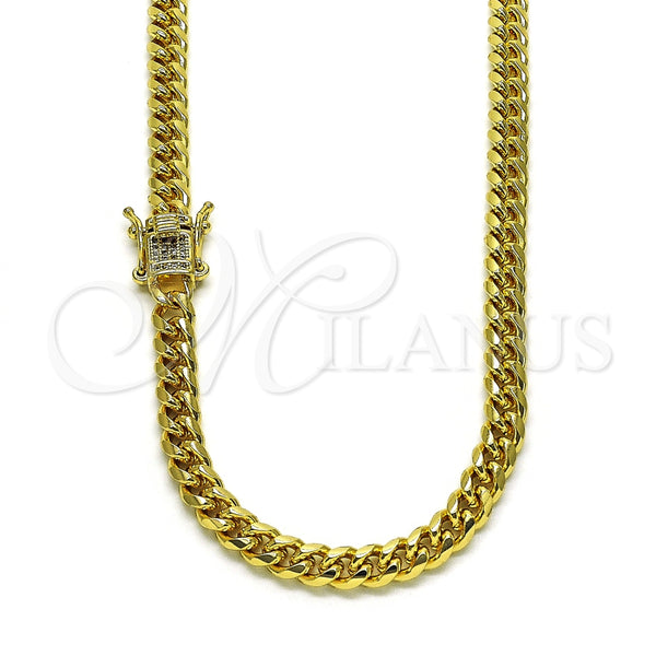 Gargantilla Basica 04.156.0465.20 Oro Laminado, Diseño de Miami Cubana, con Blanca Micro Pave, Pulido, Tono Dorado (160 Gauge, 06 MM Thickness, 20 Inches Length)