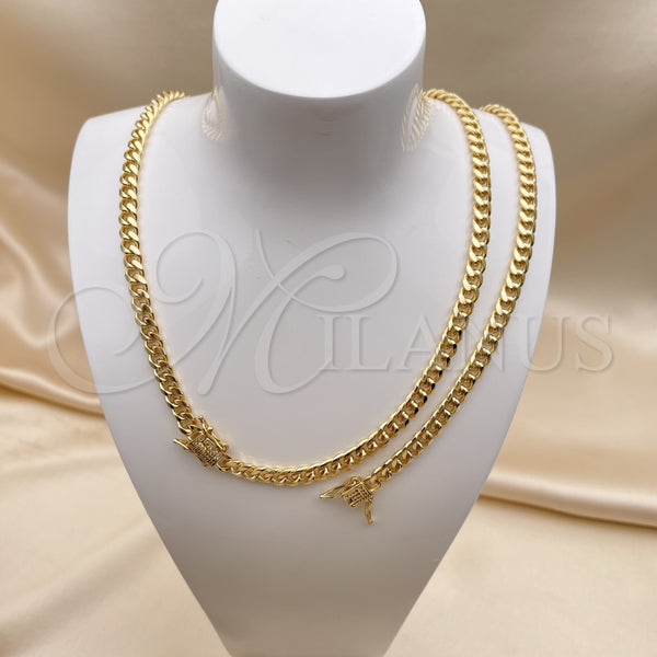 Collar y Pulsera 06.156.0002 Oro Laminado, Diseño de Miami Cubana, con Blanca Micro Pave, Pulido, Tono Dorado