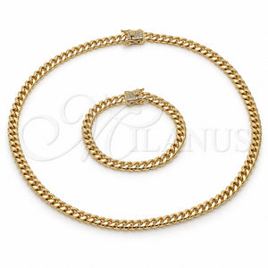 Collar y Pulsera 06.156.0002 Oro Laminado, Diseño de Miami Cubana, con Micro Pave Blanca, Pulido, Tono Dorado