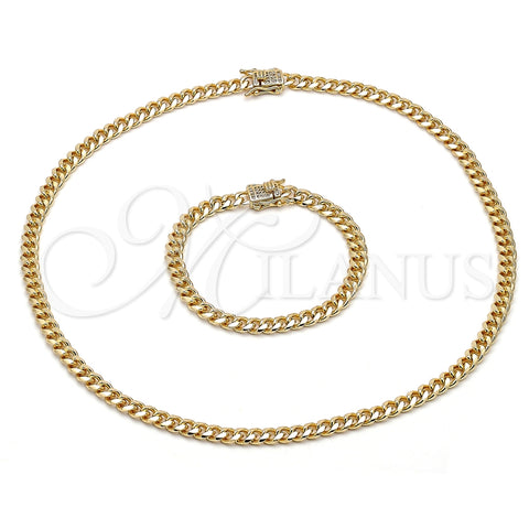 Collar y Pulsera 06.156.0002 Oro Laminado, Diseño de Miami Cubana, con Blanca Micro Pave, Pulido, Tono Dorado