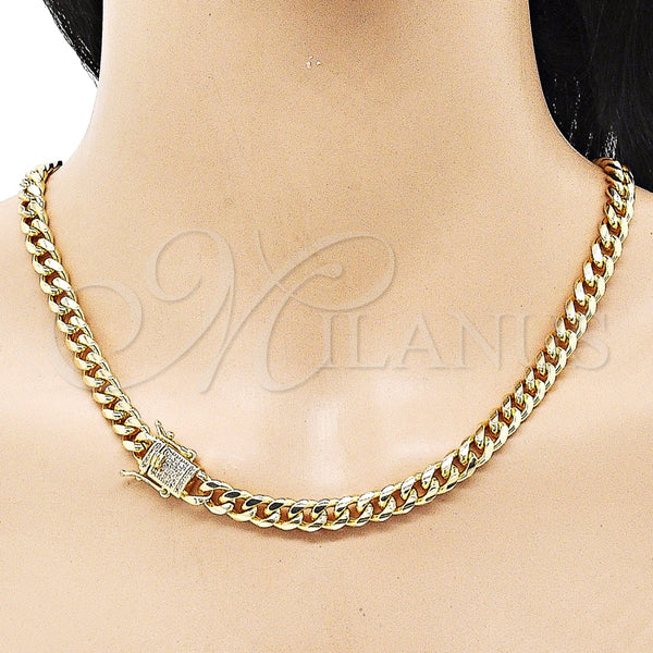 Gargantilla Basica 04.156.0466.20 Oro Laminado, Diseño de Miami Cubana, con Blanca Micro Pave, Pulido, Tono Dorado (200 Gauge, 07 MM Thickness, 20 Inches Length)
